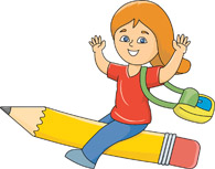 girl riding on pencil back to school cartoon